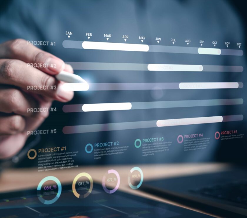 Concept digital transformation technology strategy, Analyst working with Business, Analytics and Data Management System on computer, make a report with KPI and metrics connected to database. Corporate